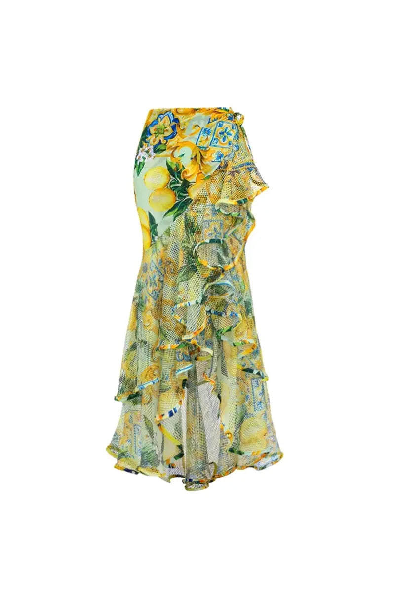 Mesh Lemon Print Swimwear Set