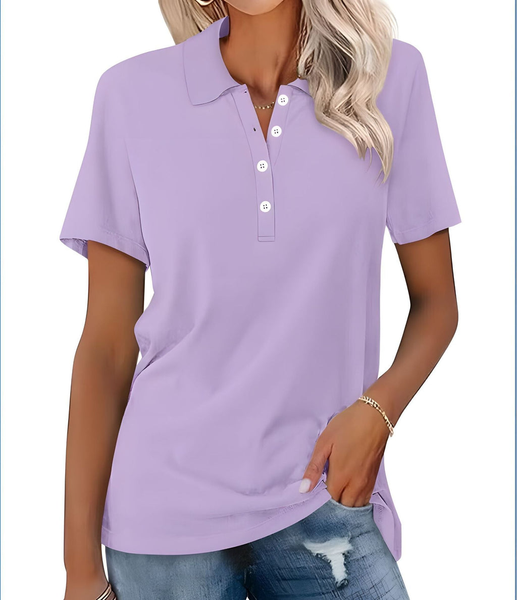 Women's Classic Short Sleeve Polo Shirt – Relaxed Fit Collared Button Neck Top for Smart Casual and Everyday Wear