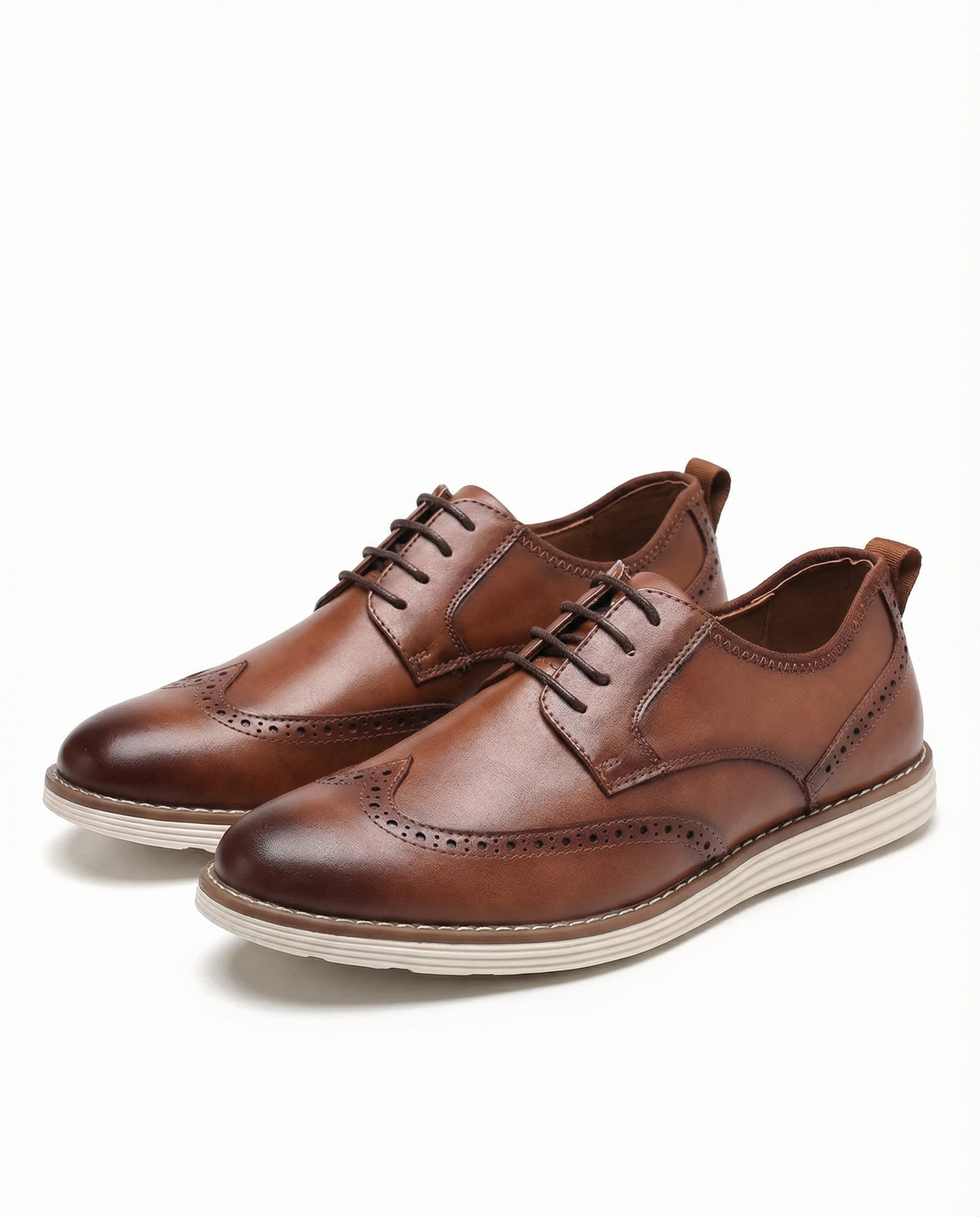 Leather Brogue Shoes with Wingtip Detail and Cushioned Sole