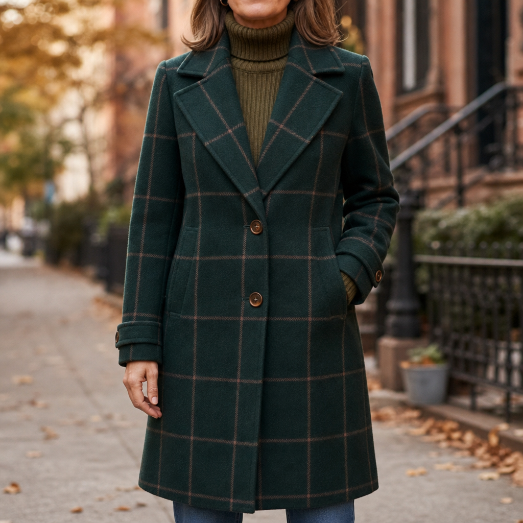 Maren – Plaid Two-Button Oversized Wool-Look Coat