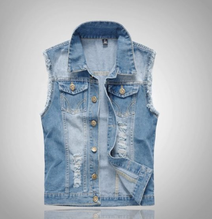 Men's - Sleeveless Denim Vest in Streetwear Look