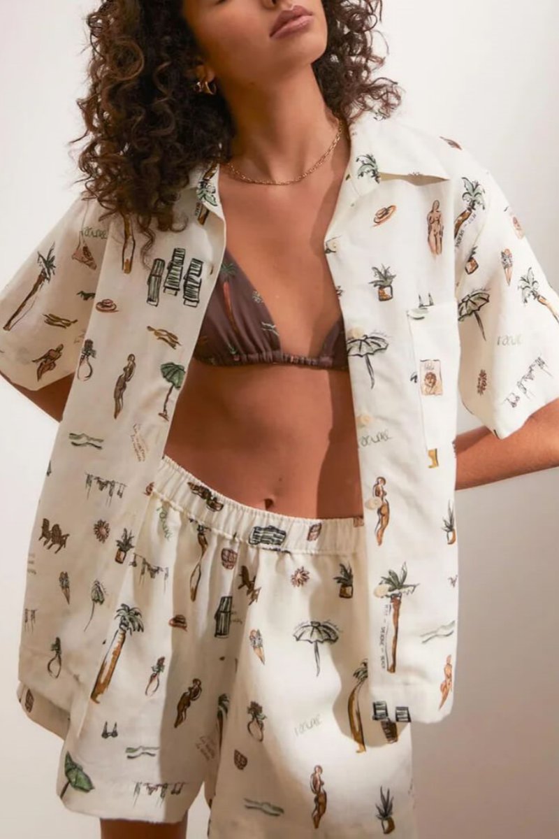 Patterned Relaxed Loose Shorts Two-Piece Set