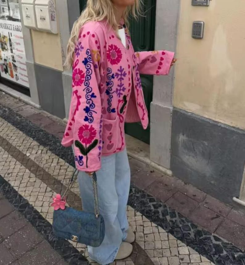 Jacket with Floral Print and Buttons
