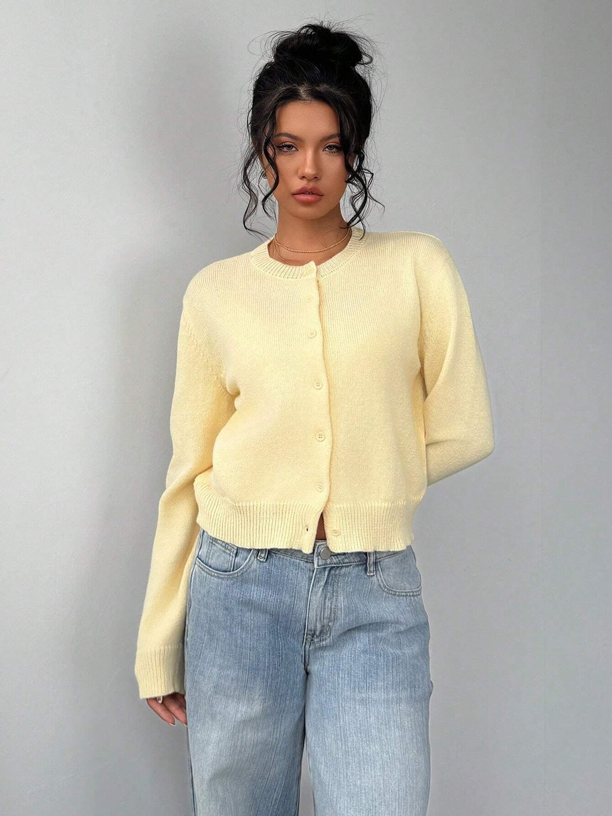 Cropped Cardigan – Knitted Slim Fit Long Sleeve Women's Sweater