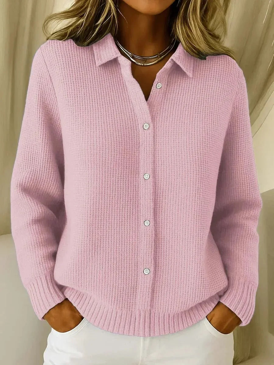 Women's Cardigan Waffle Knit Button Front Crochet Detail Long Sleeve