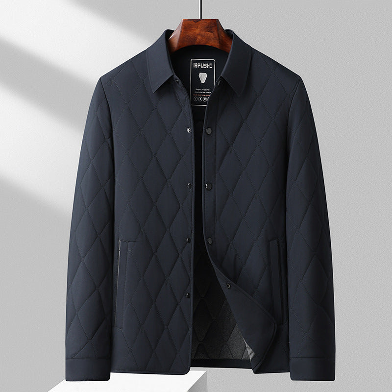 Men's Slim Fit Cotton-Padded Jacket – Grid Pattern