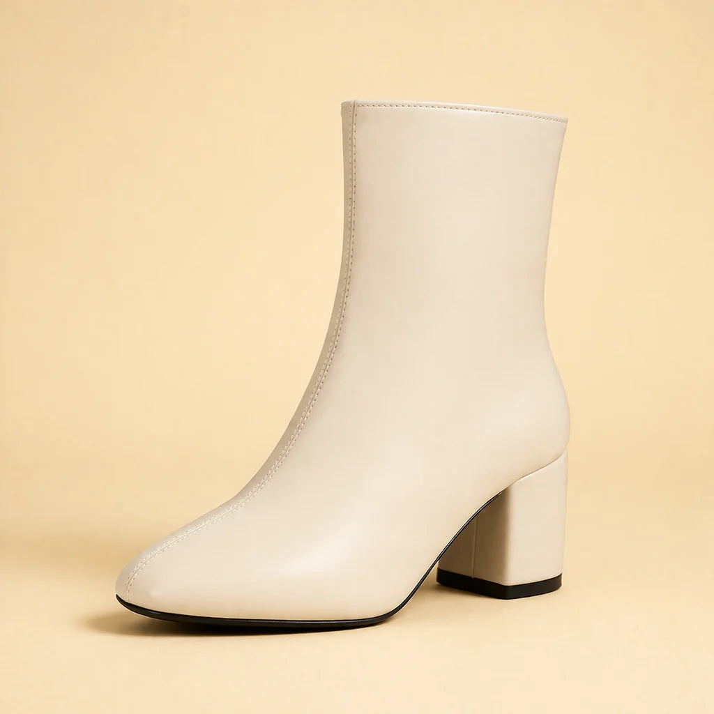 Women's High Heel Chunky Boot – Square Toe Side Zip Design
