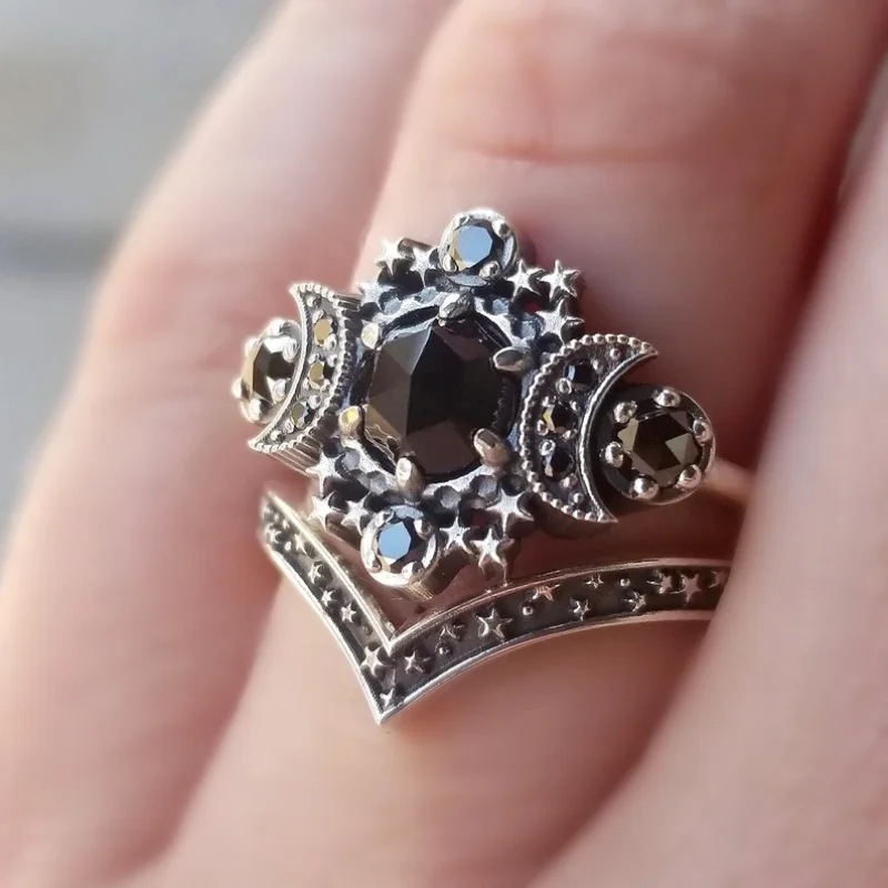 Vintage Silver Ring with Black Stone