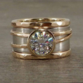 Vintage Gold and Silver Inlaid Glass Ring