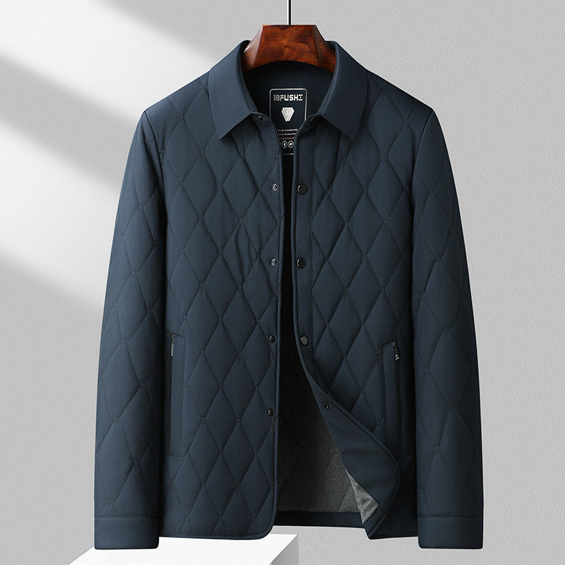 Men's Slim Fit Cotton-Padded Jacket – Grid Pattern