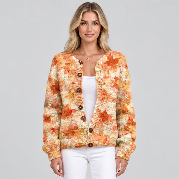 Women's 3D Pattern Knit Cardigan – Relaxed Midi Crew Neck