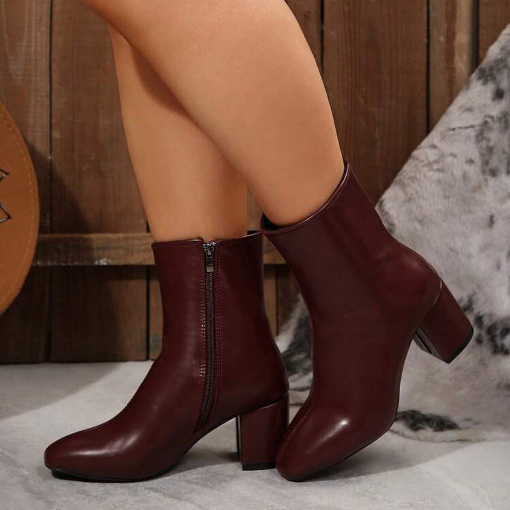 Women's Block Heel Ankle Boot – Square Toe, Side Zip Comfort