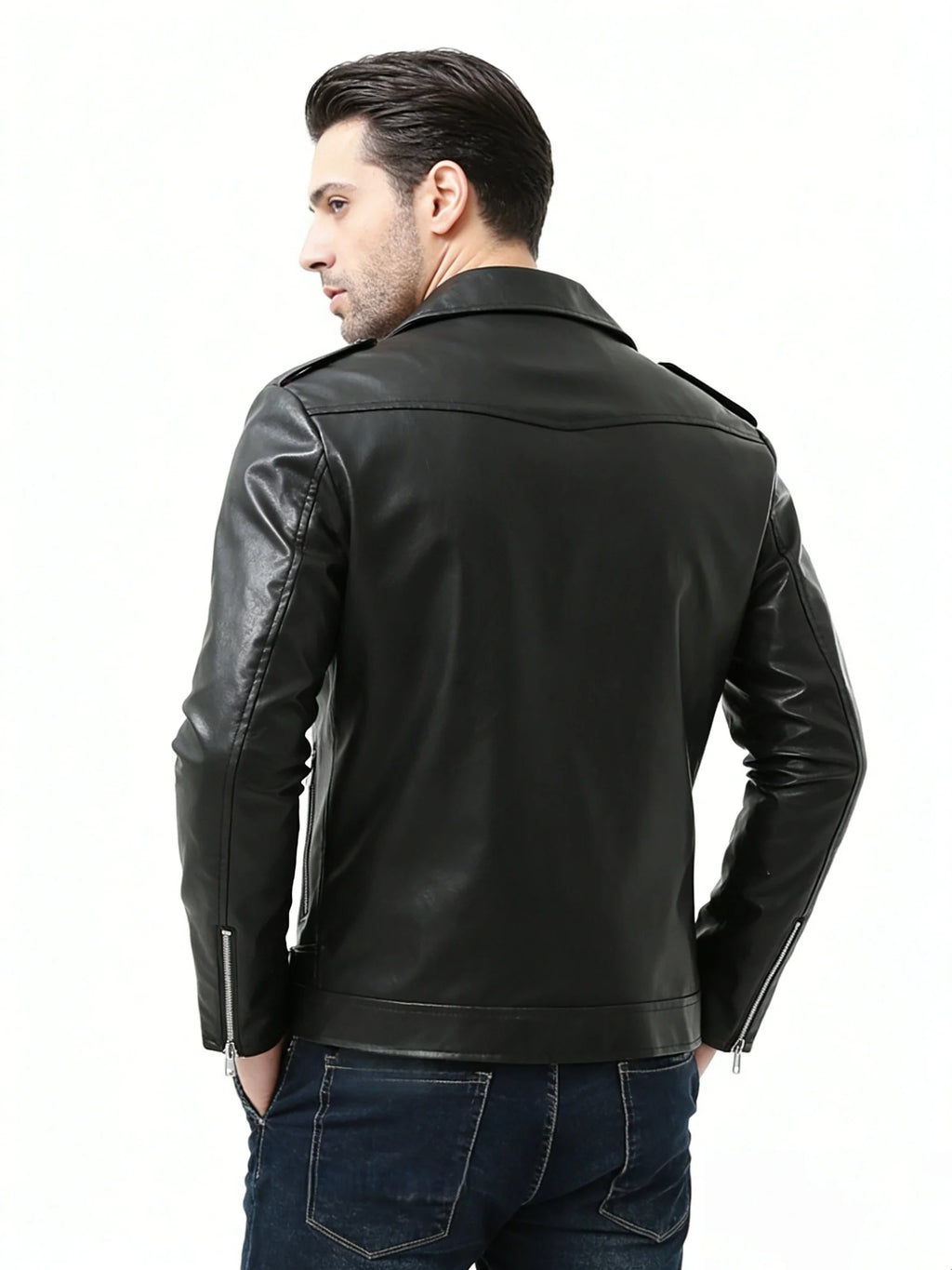 Men's Vegan Leather Jacket Loose Fit – 3D Patch Pocket Street Style