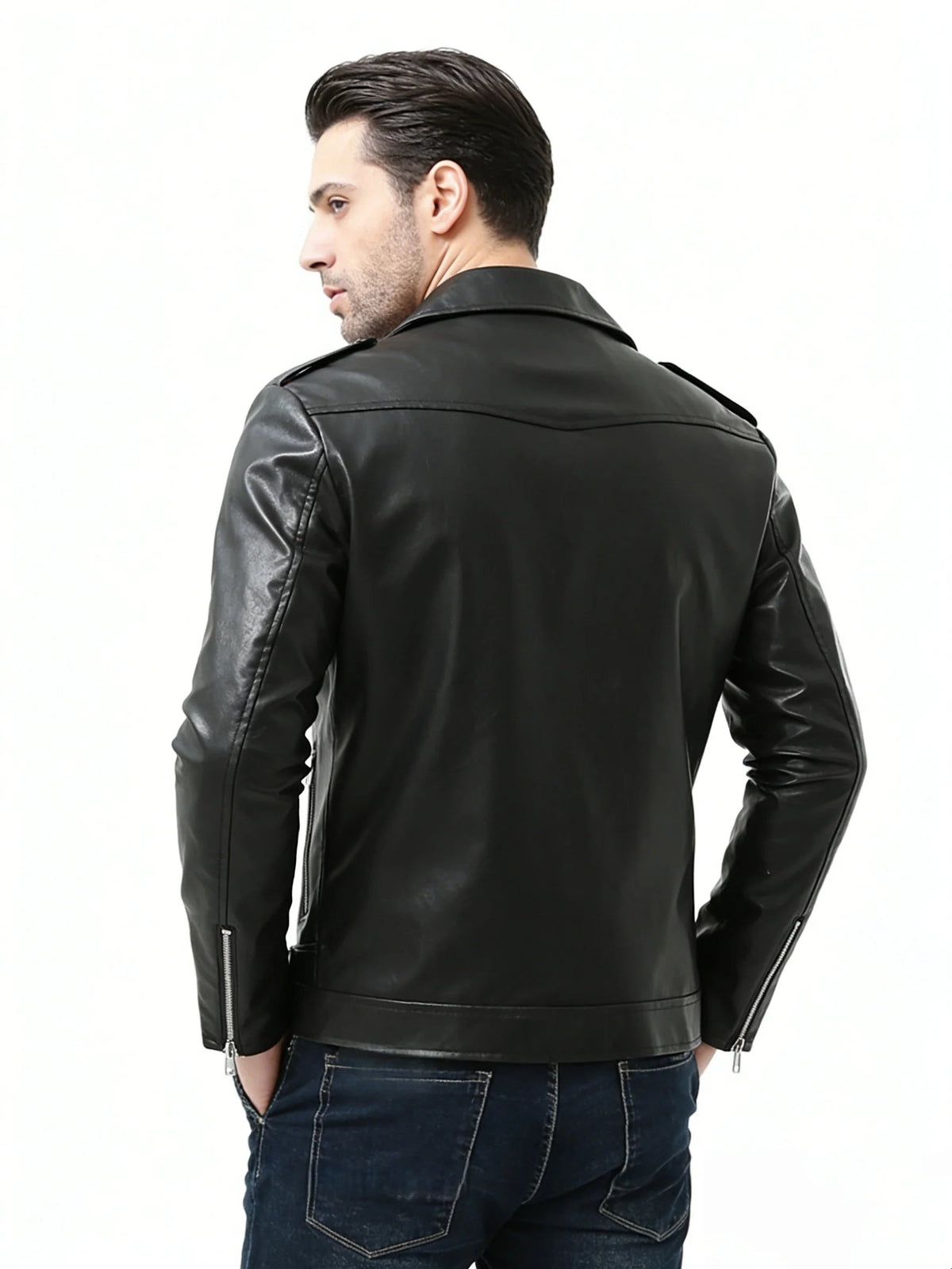 Men's Vegan Leather Jacket Loose Fit – 3D Patch Pocket Street Style