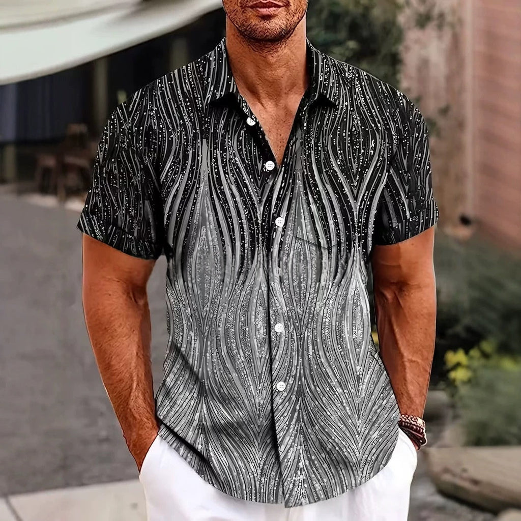 Men's Summer Shirt – Printed Lightweight Woven Cotton, Relaxed European Fit