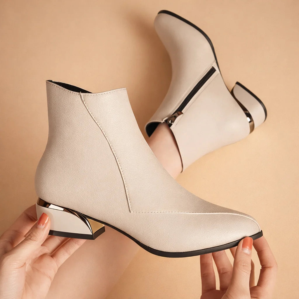 Women's Ankle Boots Vegan Leather Chunky Heel British Style Stitched Boot