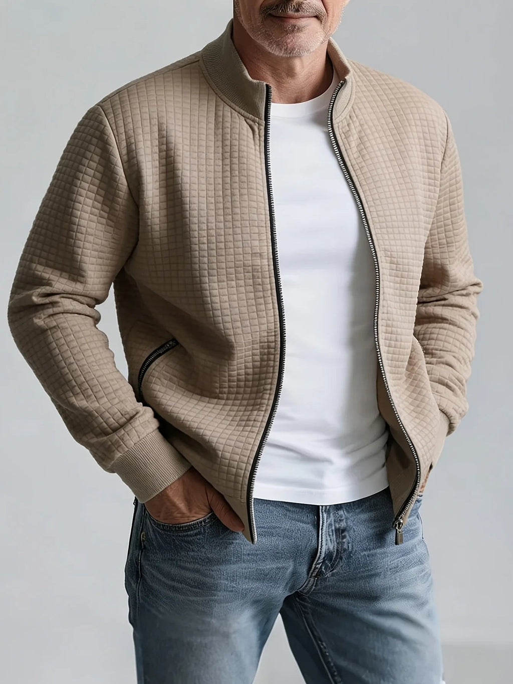 Men's Zip Up Jacket Jacquard Stand Collar – Sporty Layer