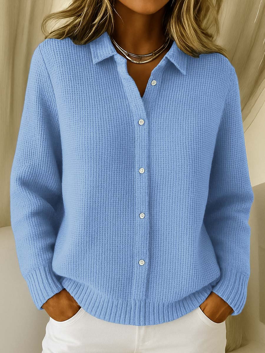 Women's Cardigan Waffle Knit Button Front Crochet Detail Long Sleeve