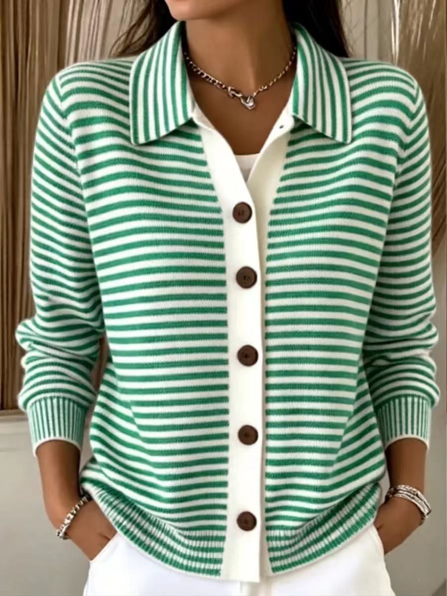 Women's Cotton Striped Button-Down Cardigan – Relaxed Fit Layer