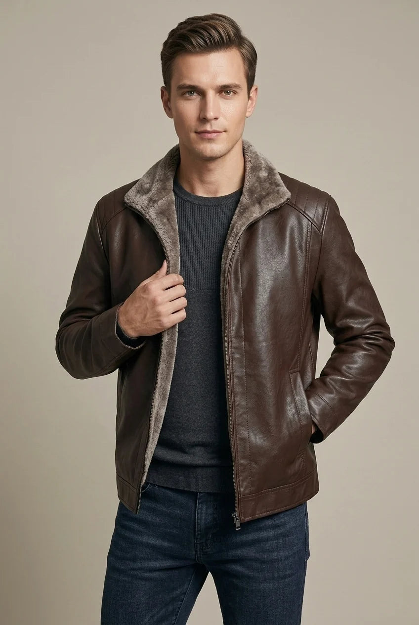 Men's Sheepskin Leather Jacket Fleece Lined – Relaxed Fit Winter Outerwear