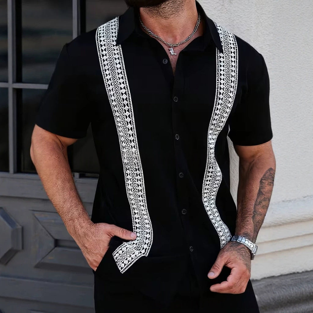 Men's Summer Shirt – Printed Lightweight Woven Cotton, Relaxed European Fit