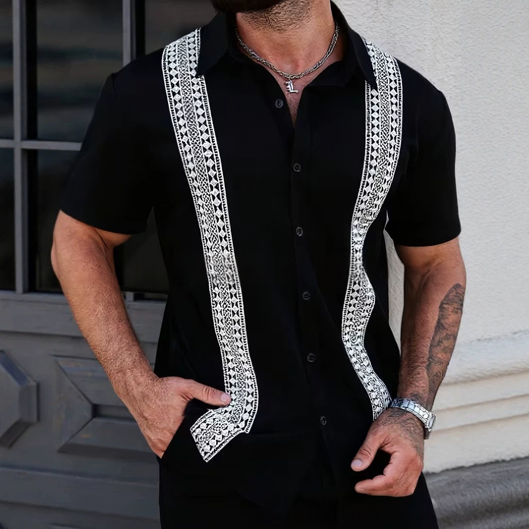 Men's Summer Shirt – Printed Lightweight Woven Cotton, Relaxed European Fit