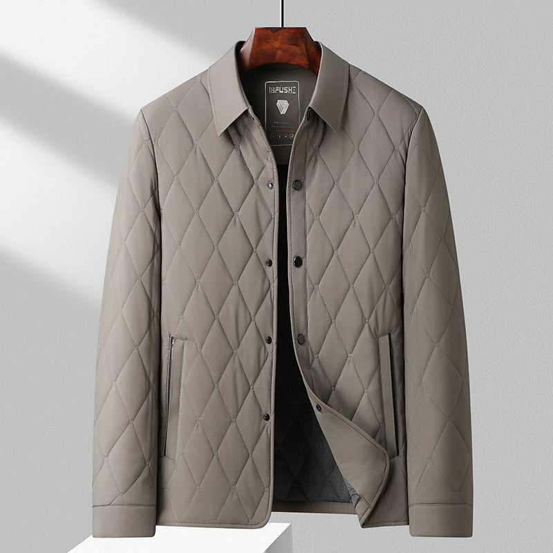 Men's Slim Fit Cotton-Padded Jacket – Grid Pattern
