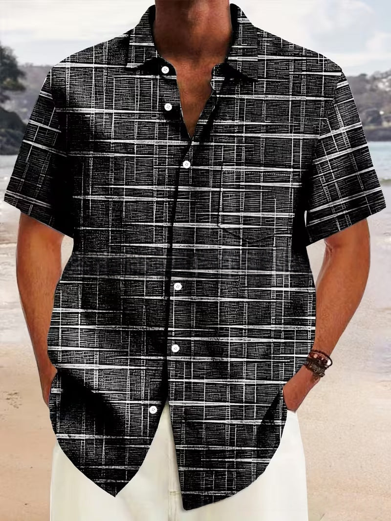 Men's Summer Shirt – Printed Lightweight Woven Cotton, Relaxed European Fit