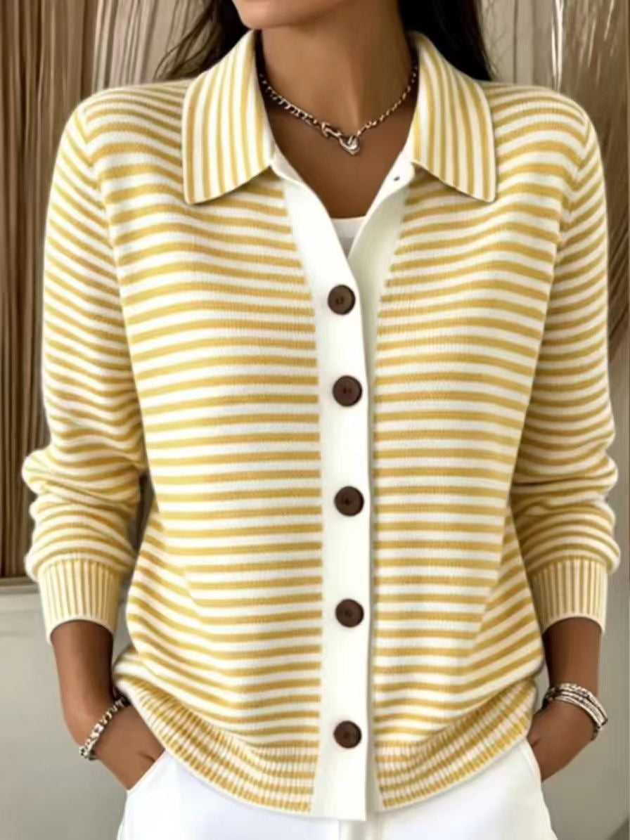 Women's Cotton Striped Button-Down Cardigan – Relaxed Fit Layer