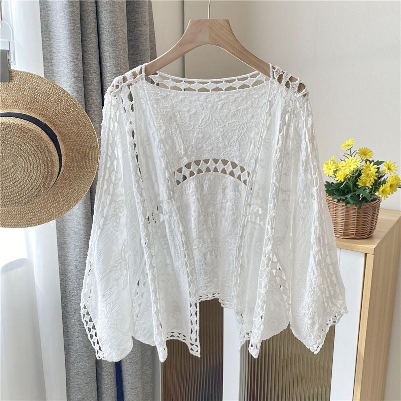 Women's Cotton Crochet Cardigan – Embroidered Slim Fit Long Sleeve