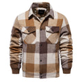 Men's Plaid Cotton Jacket with Zipper Pockets and Smooth Liner