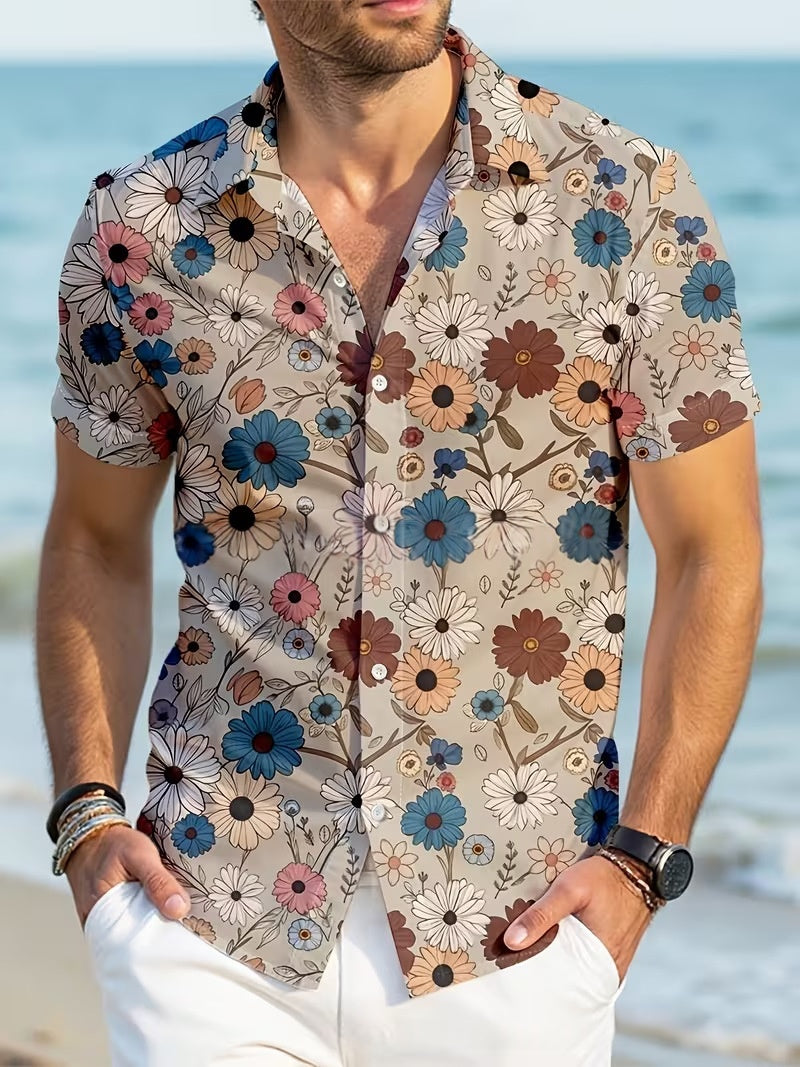 Men's Summer Shirt – Printed Lightweight Woven Cotton, Relaxed European Fit