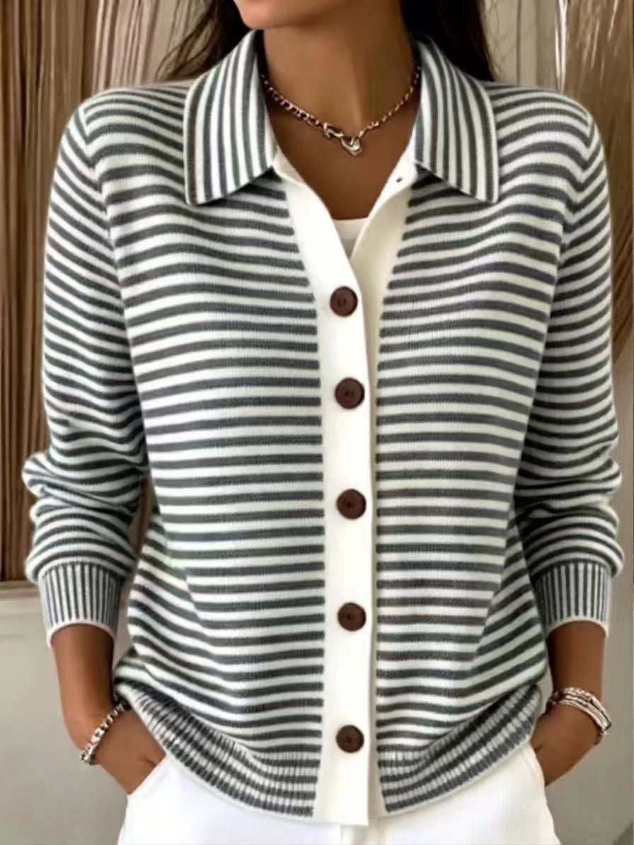 Women's Cotton Striped Button-Down Cardigan – Relaxed Fit Layer