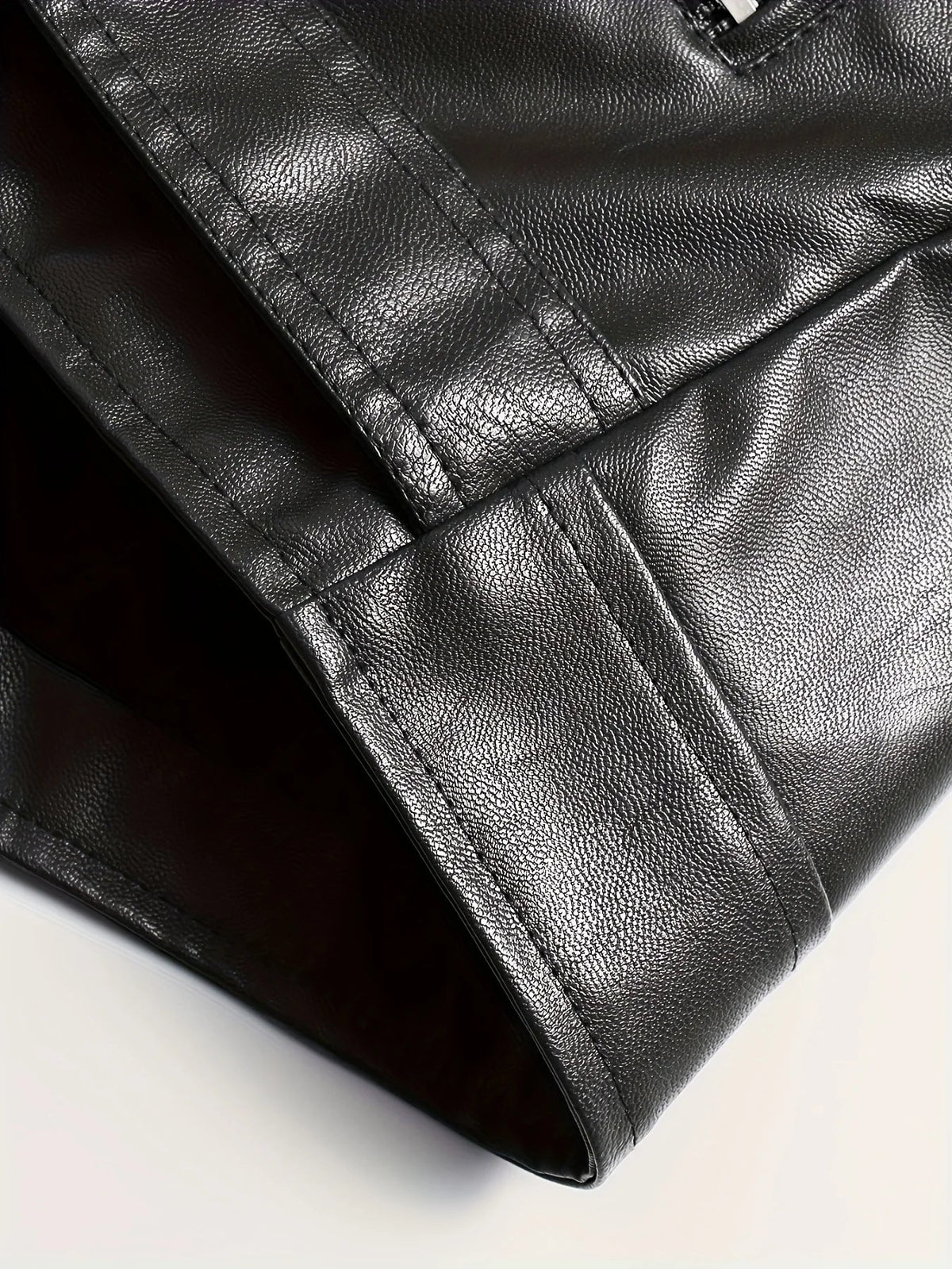 Men's Vegan Leather Jacket Loose Fit – 3D Patch Pocket Street Style