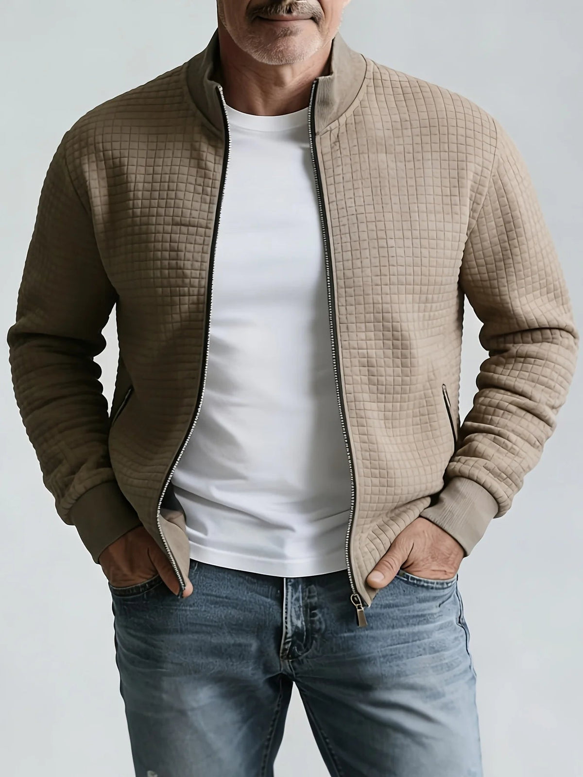 Men's Zip Up Jacket Jacquard Stand Collar – Sporty Layer