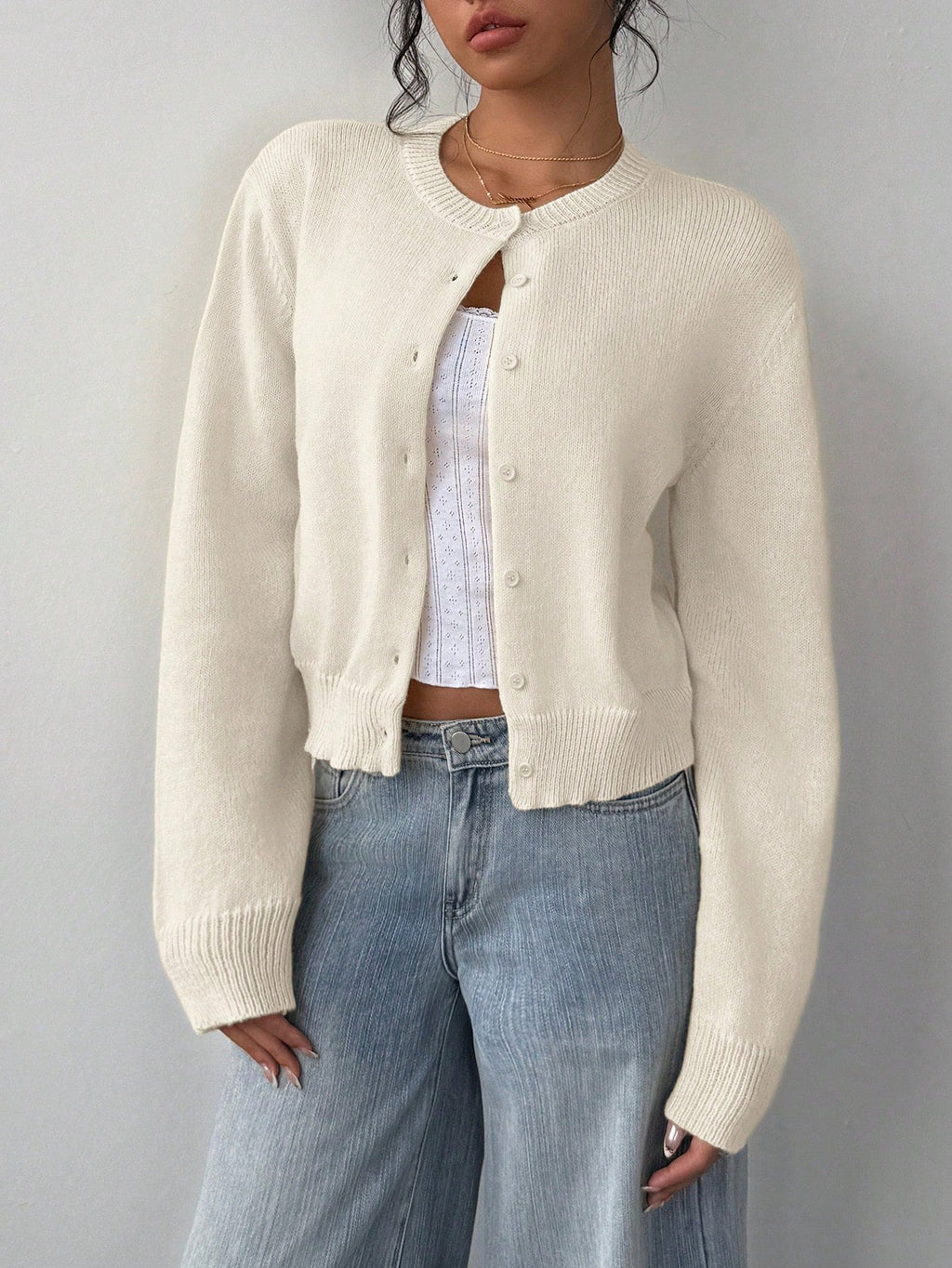 Cropped Cardigan – Knitted Slim Fit Long Sleeve Women's Sweater