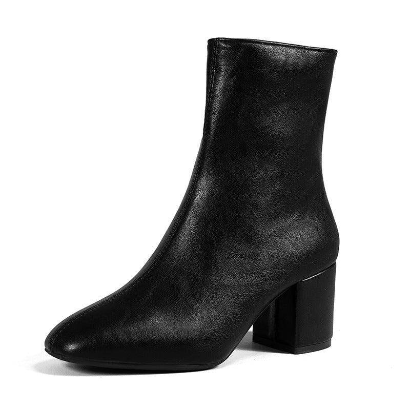 Women's Block Heel Ankle Boot – Square Toe, Side Zip Comfort