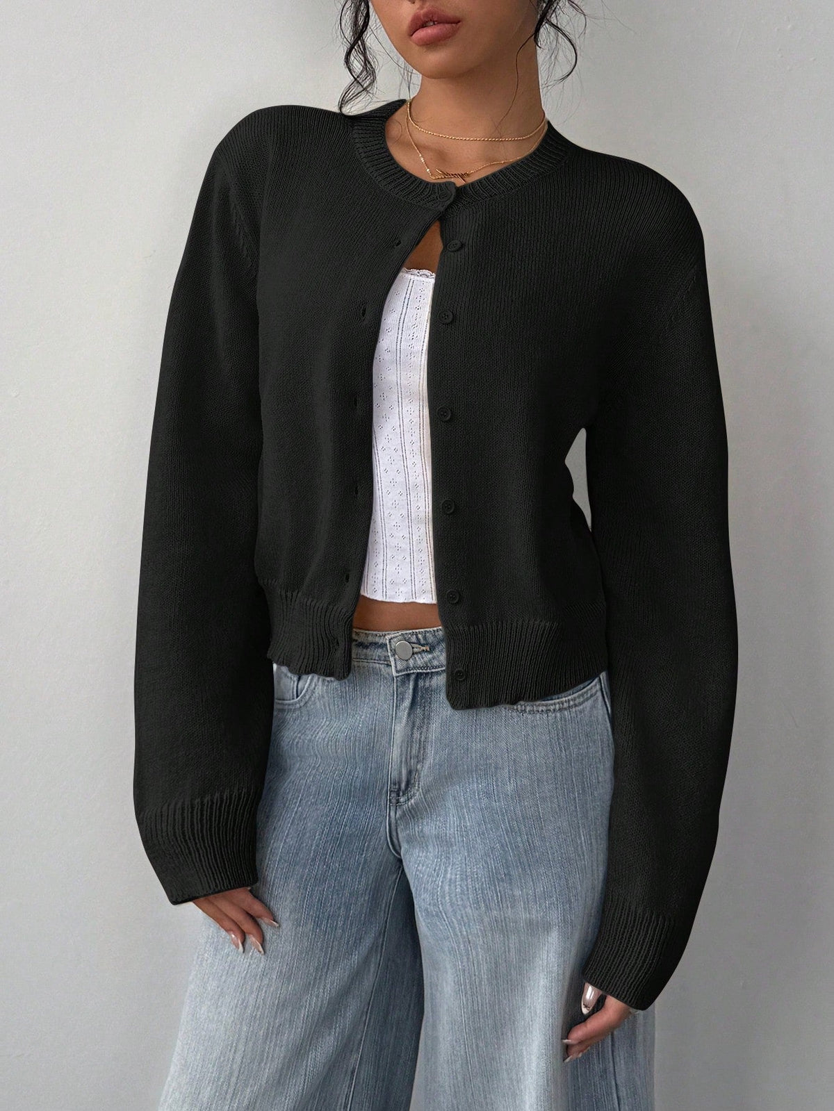 Cropped Cardigan – Knitted Slim Fit Long Sleeve Women's Sweater