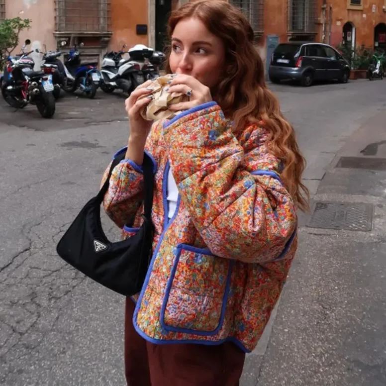 Quilted Jacket with Floral Print