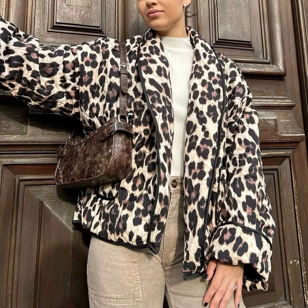 Quilted Jacket with Leopard Print
