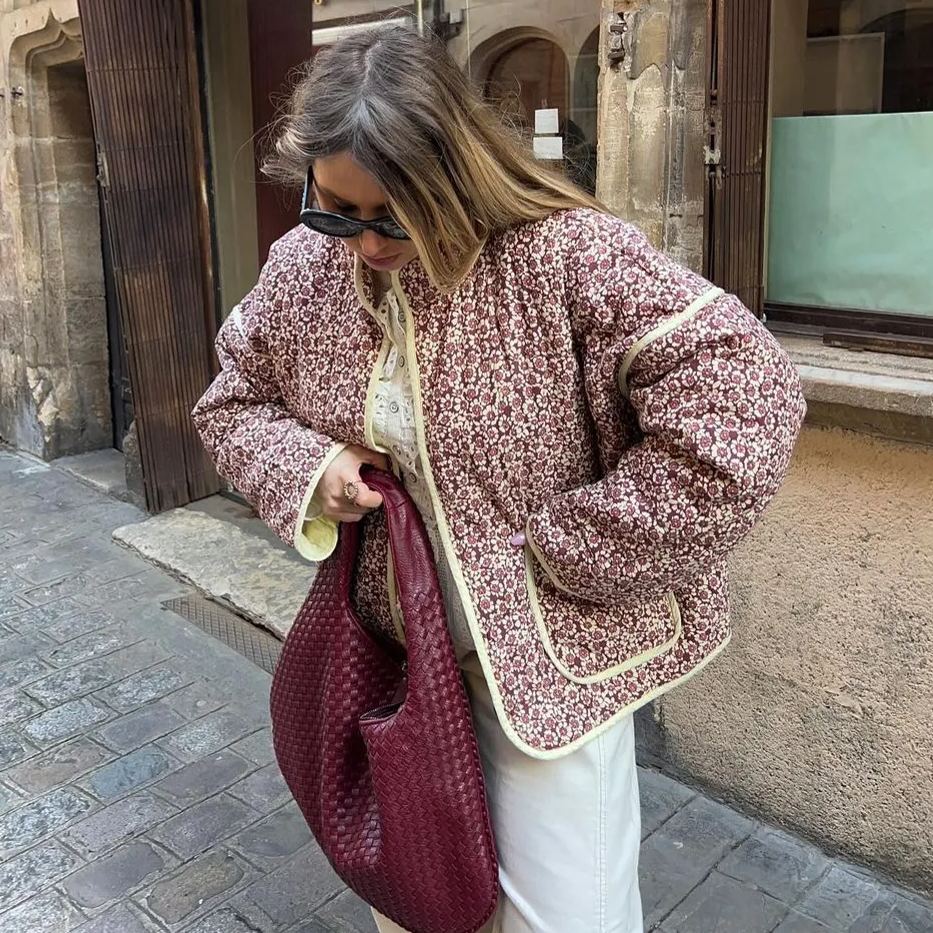 Quilted Jacket with Floral Print