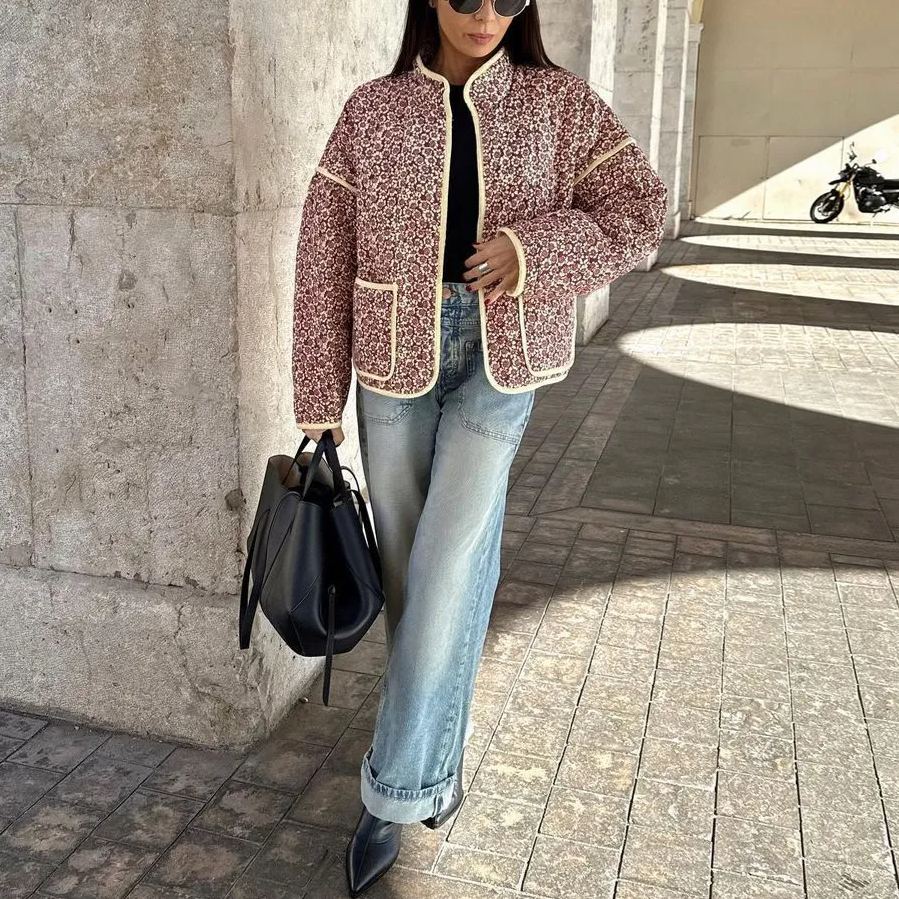 Quilted Jacket with Floral Print