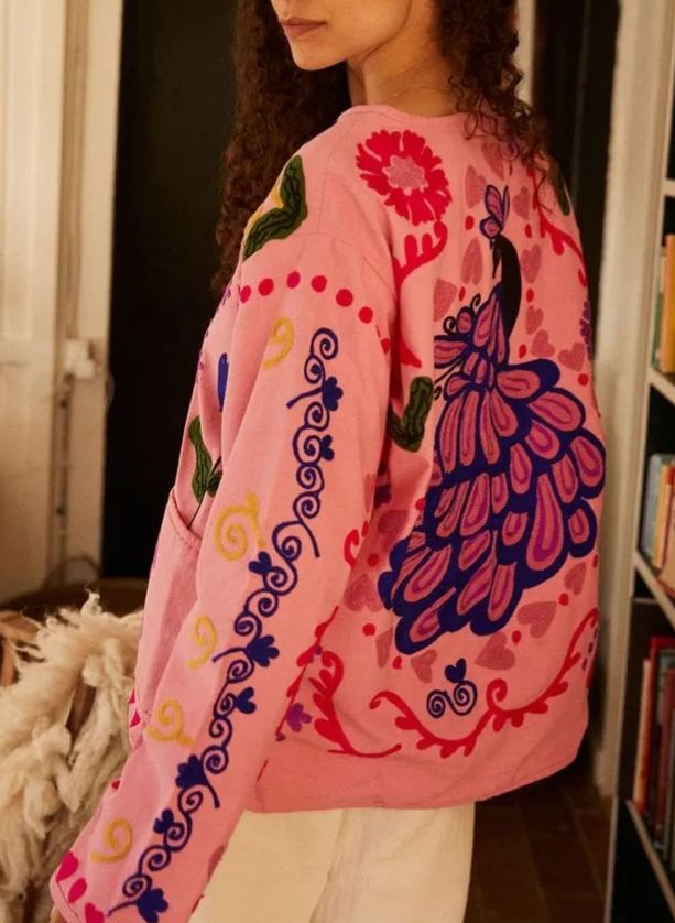 Jacket with Floral Print and Buttons