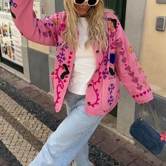 Jacket with Floral Print and Buttons