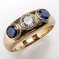 Vintage Gold Ring with Blue Glass Inlay and Zirconia