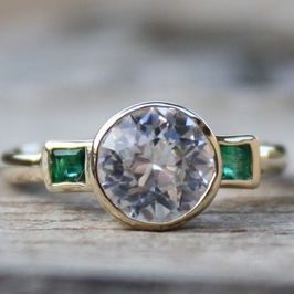 Vintage Zirconia and Green Crystal Ring