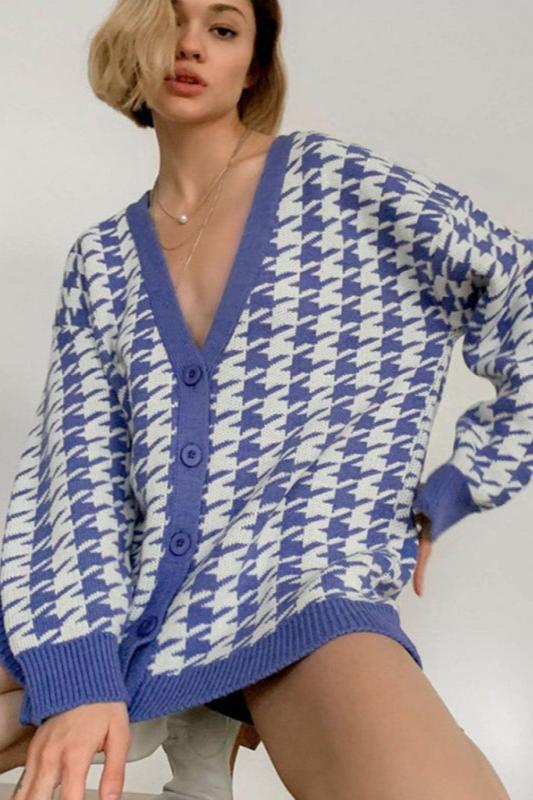 Houndstooth Oversized Knit Cardigan