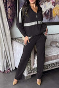 Women's Hooded Zip-Up Jacket and Relaxed Trousers Set – Stylish Contrast Panel Two-Piece Outfit for Everyday Casual Wear
