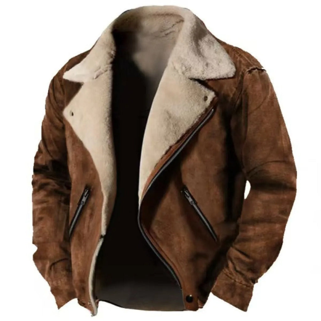 Men's Jacket – Polo Collar Zipper, Thick Plush Lined Outerwear