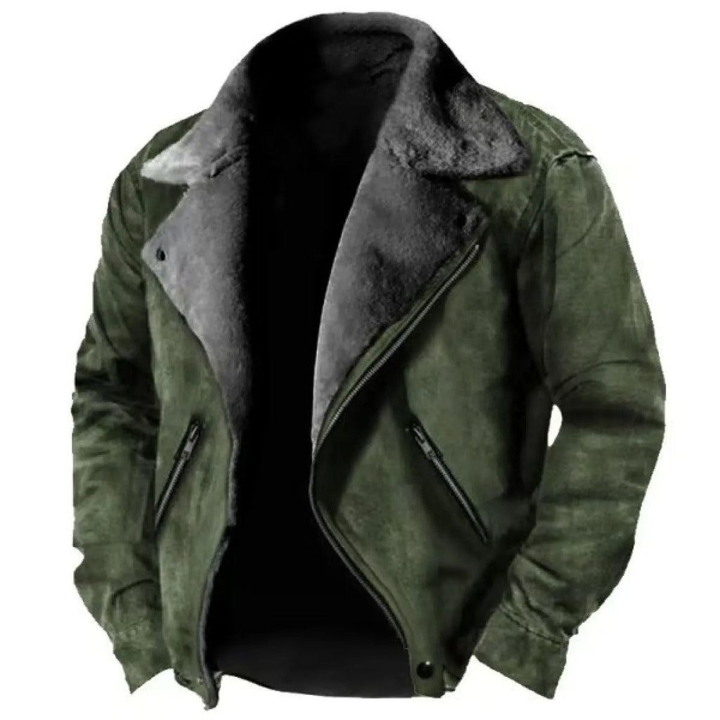 Men's Jacket – Polo Collar Zipper, Thick Plush Lined Outerwear